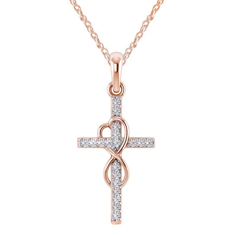 Mode Vrouwelijke Kruis Hangers Ketting Goud Kleur Crystal Jesus Cross Hanger Ketting Voor Vrouwen Sieraden Voor Mannen/Vrouwen: rose gold