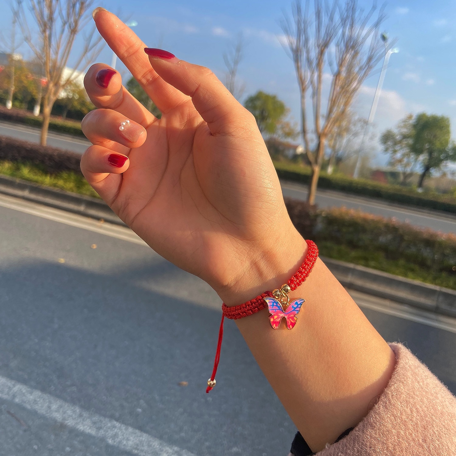 Colorul Cute Butterfly Bracelet for Women Charm Bracelet Adjustable Red Rope Chain Anklet Children Girl Jewelry