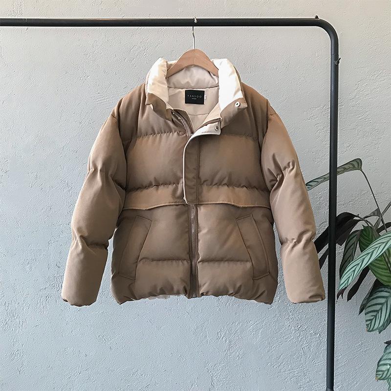 Vinterjakke kvinner streetwear polyester glidelås rett 3 ensfarget polstret frakk varm femme parkas svart dameklær: Kaffe / L