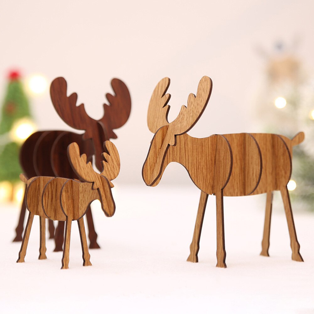 Jul rådjur älg rekvisita trä simulering dekoration för jul xmas vardagsrum sovrum fest heminredning liten storlek (khaki)