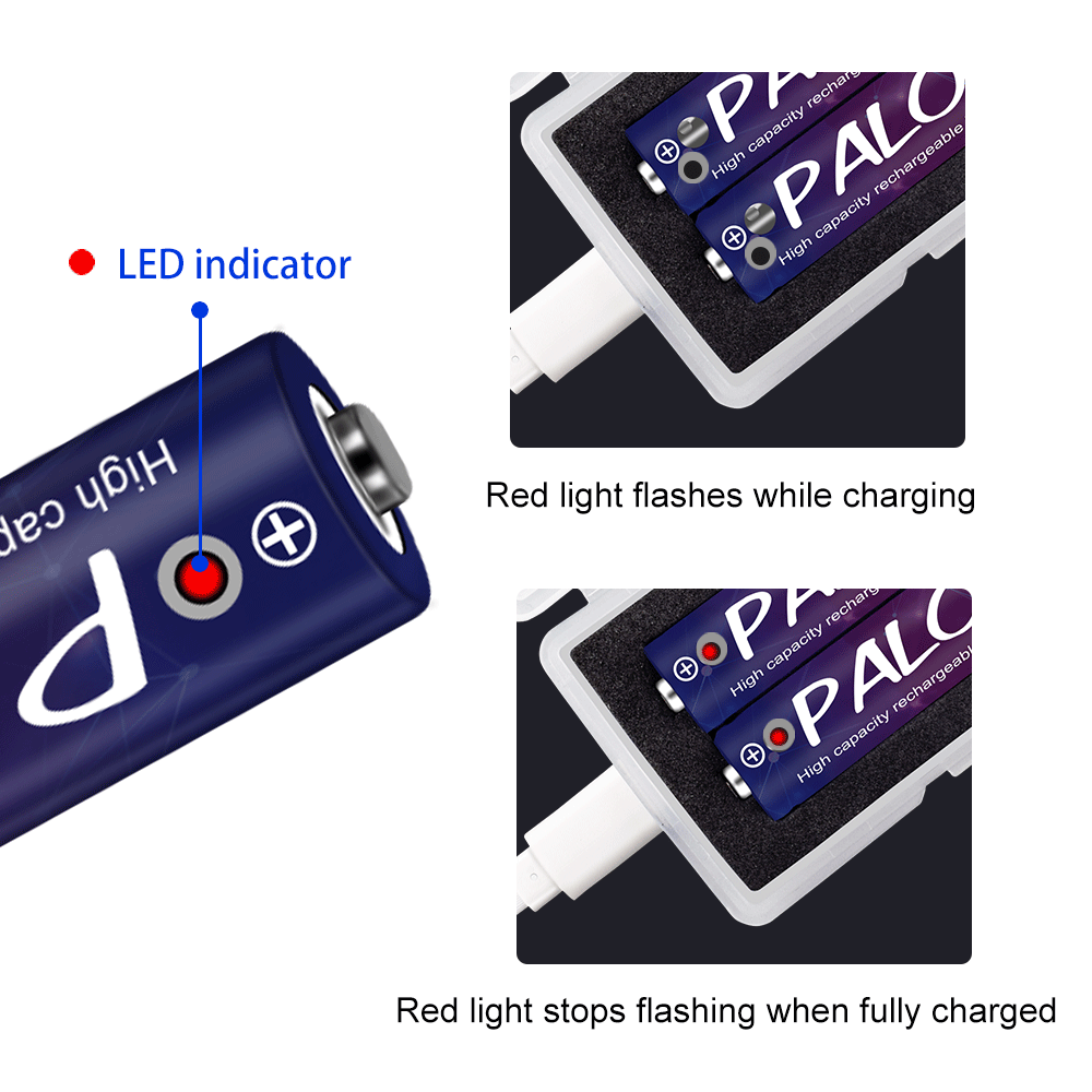 PALO 1.5V 2800mWh AA Rechargeable Li-ion Batteries - USB Charger Set