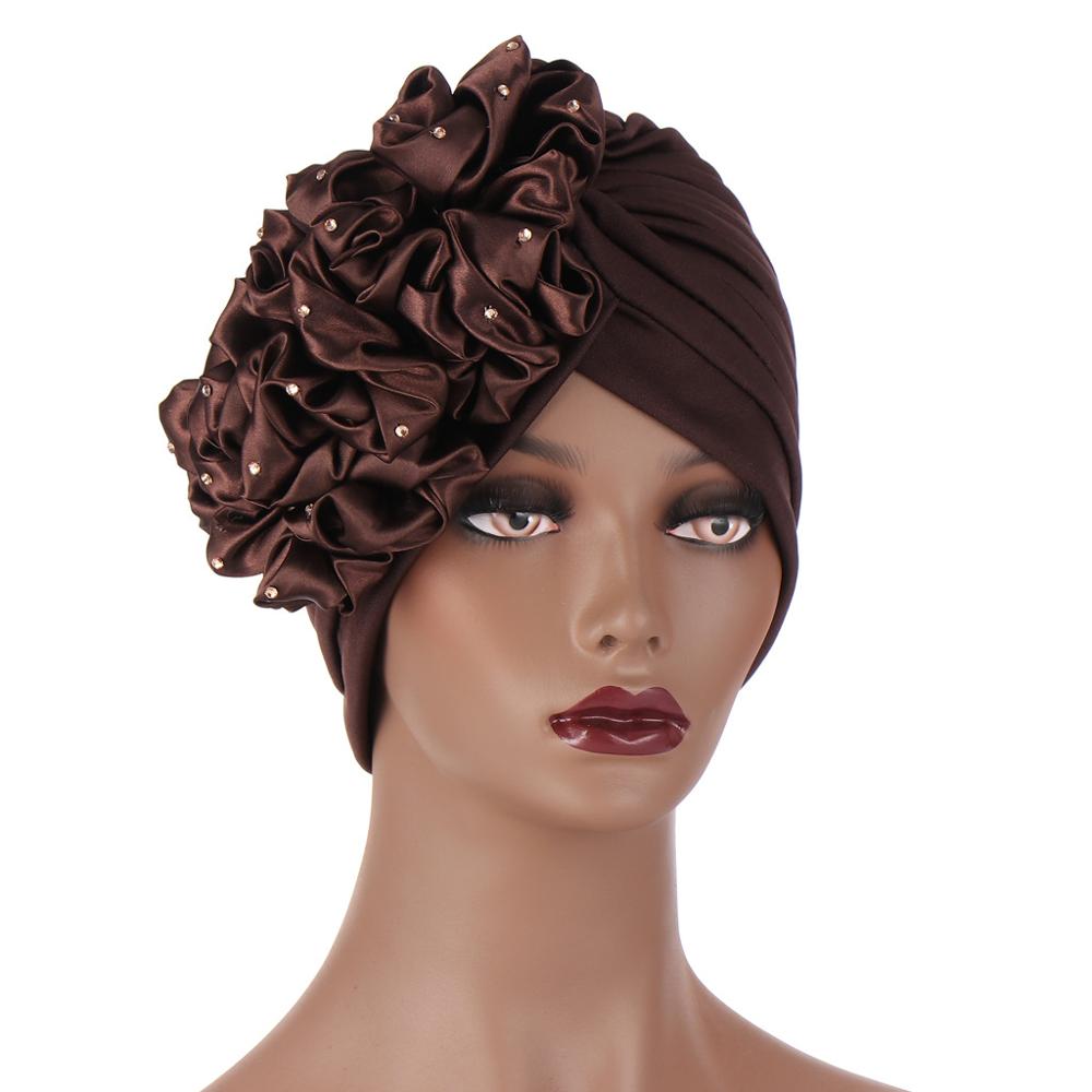 Turban à grandes fleurs pour femmes, couvre-chef, enveloppements de tête, Hijabs intérieurs musulmans, Bonnet, chapeau africain et indien,: 7