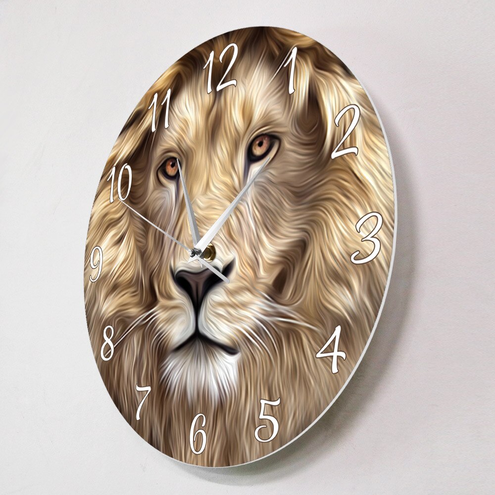 Lion Face Modern Print Wall Clock Frameless Silent Non ticking Wall Watch Safari Jungle Wildlife Animal Art Clock Bedroom Decor