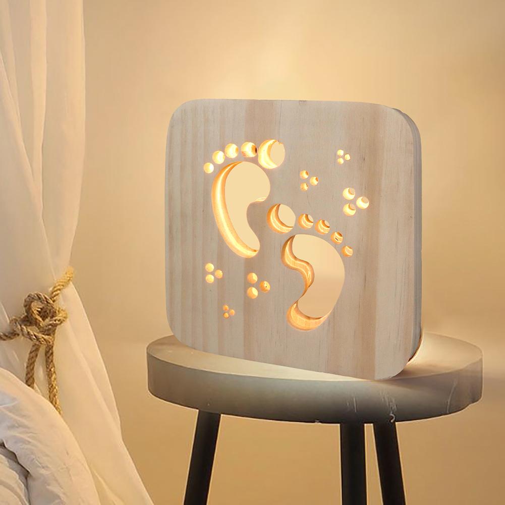Voeten Houten 3D Licht Decoratieve Nachtverlichting Baby Schoenen USB Desk Tafellamp Kid Kind Slaapkamer Decor Nachtlampje