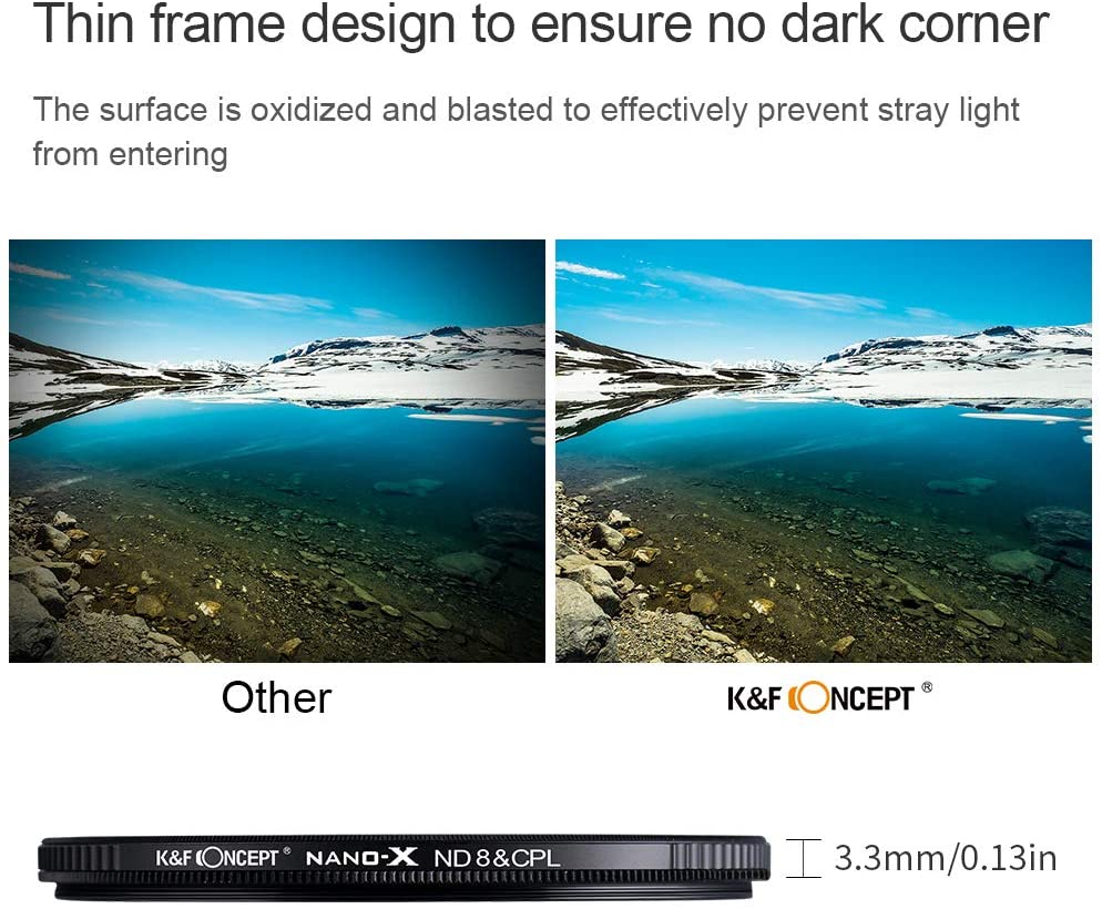 K &amp; F Concept 2 In 1 ND8 + Cpl Circulaire Polarisatiefilter Nd Filter Ultra Clear Waterdichte Neutrale Dichtheid 49Mm 52Mm 58Mm 62Mm 67Mm