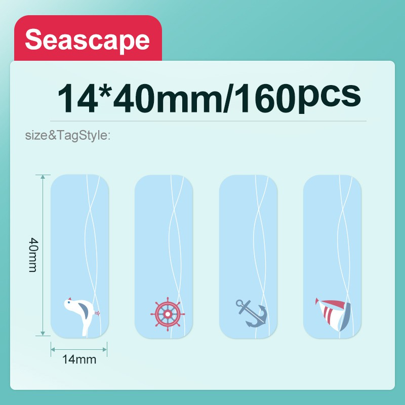 NiimBot D11/D110 label paper name sticker books stationery box textbook homework box waterproof self cartoon sticker: Seascape