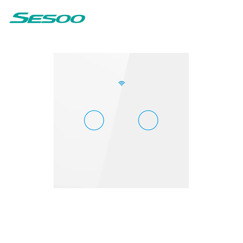 Sesoo wifi smart touch switch app trådløs fjernbetjening lysafbryder krystalglaspanel fungerer med alexa / google home: Wifi-eu -sk3-02 hvid