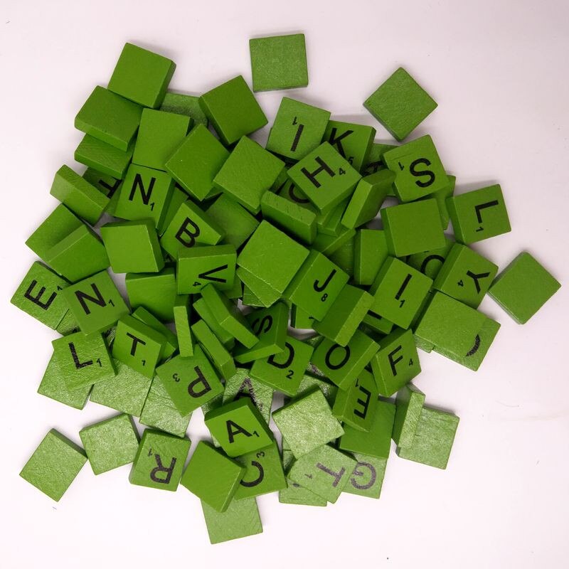 100 Scrabble de madera azulejos negro números y letras para manualidades alfabetos de madera rompecabezas educativos aprendizaje juguete puzle para niños: Verde