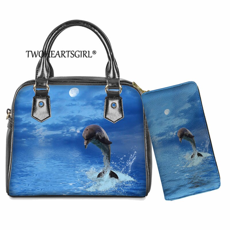 Twoheartsgirl Cute Animal Handbag borsa a tracolla Lady Dolphin Over Water Print borse a tracolla borsa per donna borse Bolsa Feminina: L5044DL-Z21