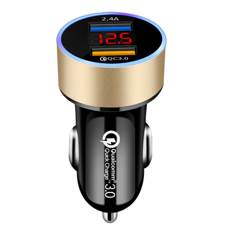 LED QC 3.0 Quick Charge 4.0 3.0 Car Charger Fast Charging For Xiaomi mi9 Huawei P30 P20 USB Charger For Iphone 11 X 7 8 P: Gold