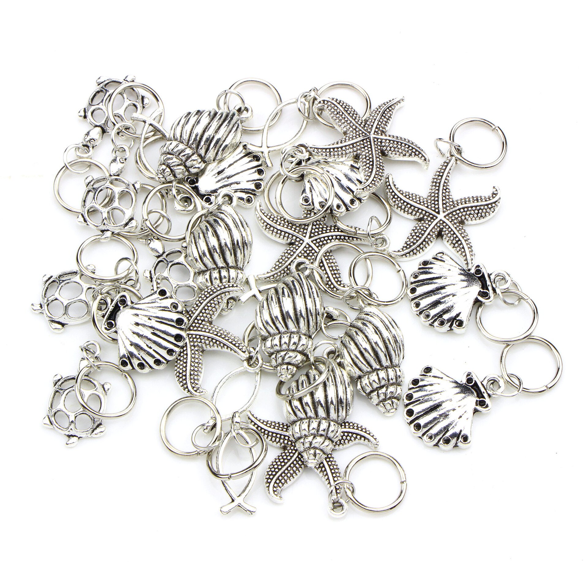 50 stk/pak sølv skildpaddeskal ocean charms hår fletning dreadlock perler clips manchetter ringe smykker dreadlock tilbehør