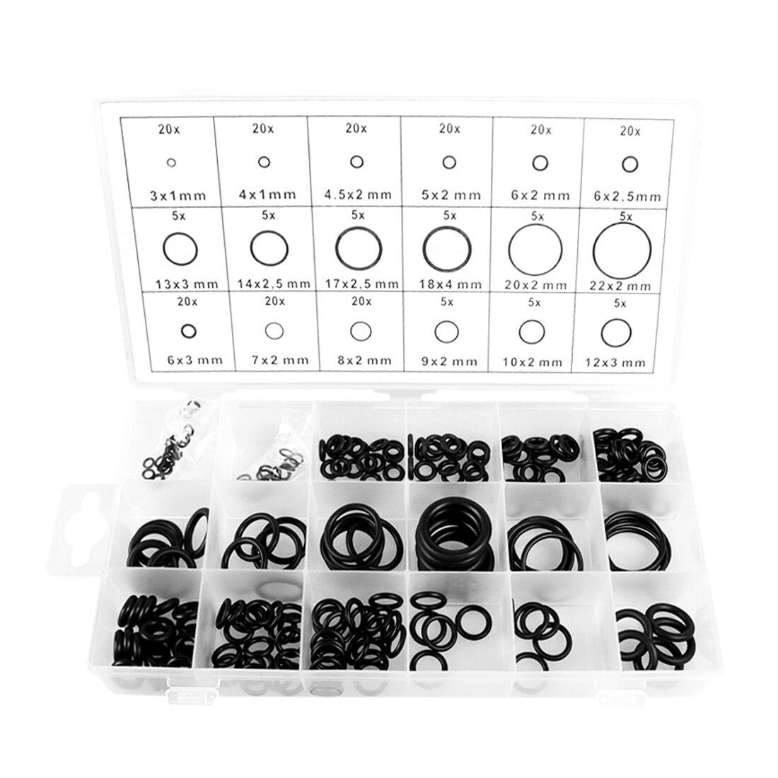 225pcs O-Ring Kit Rubber Silicone O Ring Seal NBR Sealing O-rings Nitrile Washer Rubber orings Set Assortment Kit Set Box Ring: 225