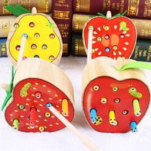 Montessori Puzzel Speelgoed 3D Cognitieve Aardbei Grijpen Vermogen Houten Speelgoed Vroege Educatief Puzzel Vangst Worm Game Baby Speelgoed