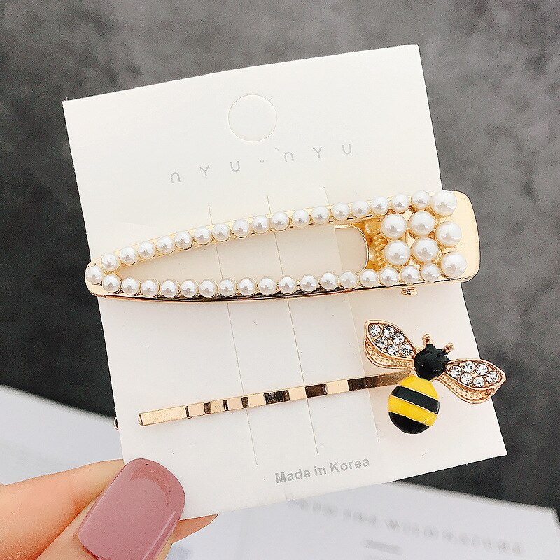1 Set Vintage Pearl Metal Hair Clip Simple Love Heart Shape Barrettes Hairpin For Women Girls Hair Accessories: 4