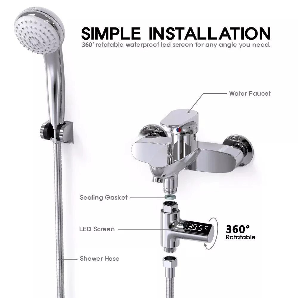 LED Display Water Shower Thermometer Self-Generating Electricity Water Temperature Monitor Energy Smart Meter thermometer