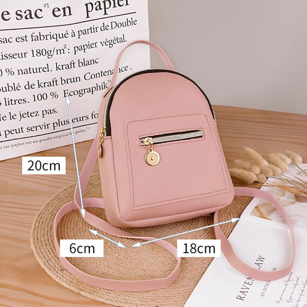 Small Solid Color Zipper Shoulders Backpack For Women Mochila Letter Purse Mobile Phone Bag Bolso Mujer sac a main femme#50