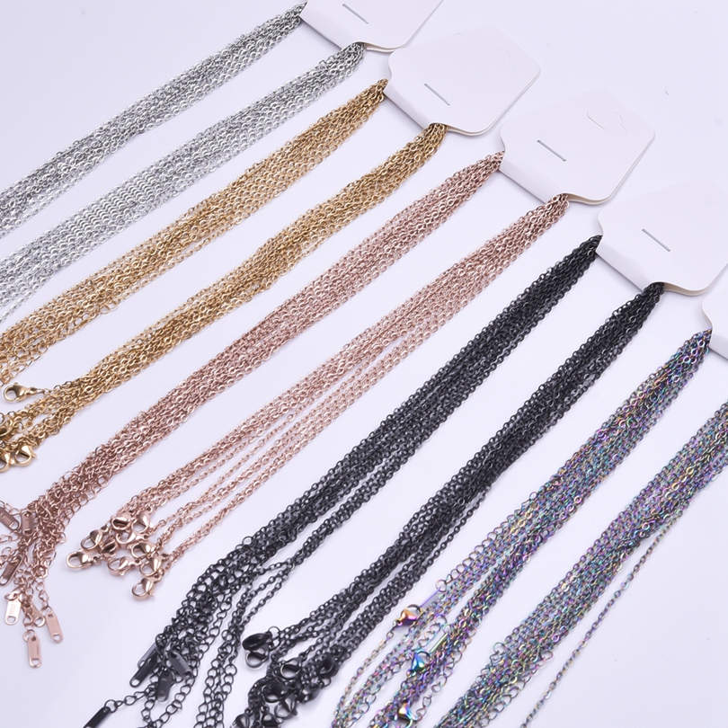 Collares de cadena O de acero inoxidable de Metal para mujeres y hombres, accesorios DIY, Gargantilla, Collar de 40 + 5cm, Collar de cadenas extendidas, de joyería
