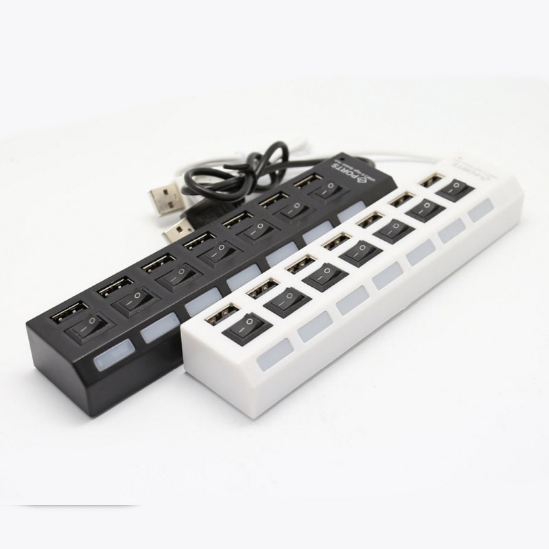 7 portar usb-hub led usb höghastighets 480 mbps adapter usb-hub med strömbrytare för pc bärbar dator pc bärbar dator med på / av