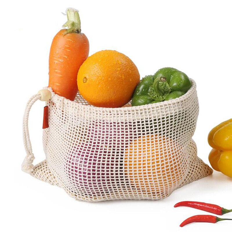 Reusable Produce Bags Organic Cotton Mesh Produce Bags Double-Stitched Seam Eco-friendly Zero Waste Grocery Shopping Bag Fruits: 1S 1M 1L