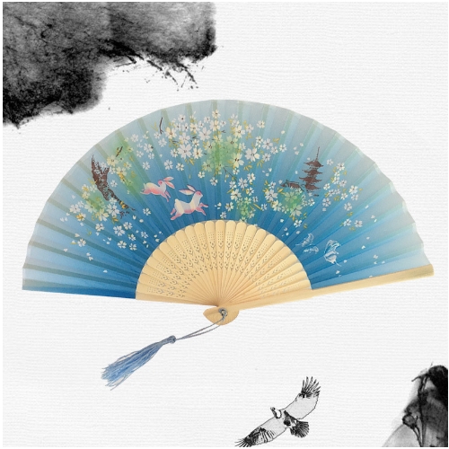 Abanico plegable de mano de seda con estampado de estilo japonés chino tradicional, borla de mango de madera, de boda , decoración del hogar: Gris claro