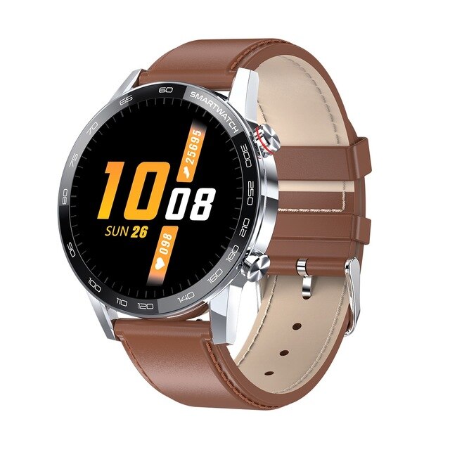 L16 Smart Horloge Mannen Ecg + Ppg IP68 Waterdichte Bluetooth Muziek Bloeddruk Hartslag Fitness Tracker Sport Smartwatch Pk l8 L15: Silver brown leather