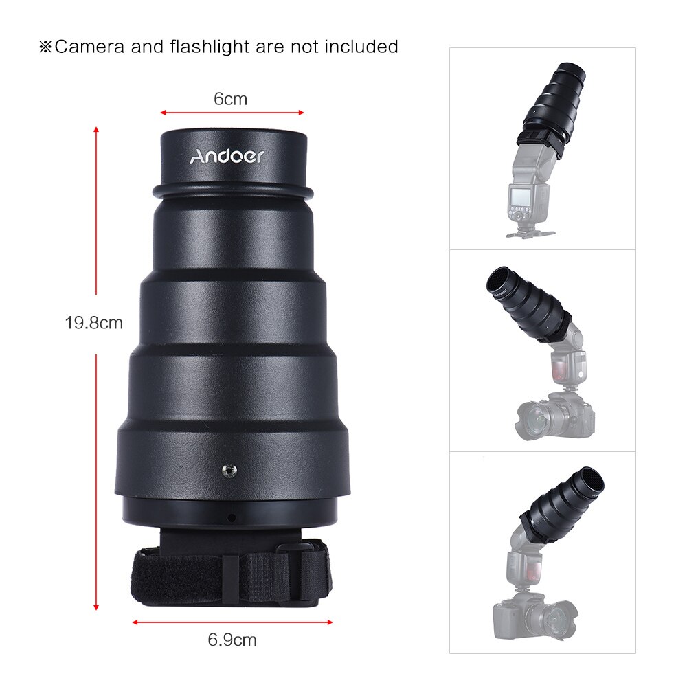 Andoer Conische Flash Snoot Light Modifier w/50 Graden Honeycomb Kleur Filter Universal voor Fotografie Op-camera Speedlite