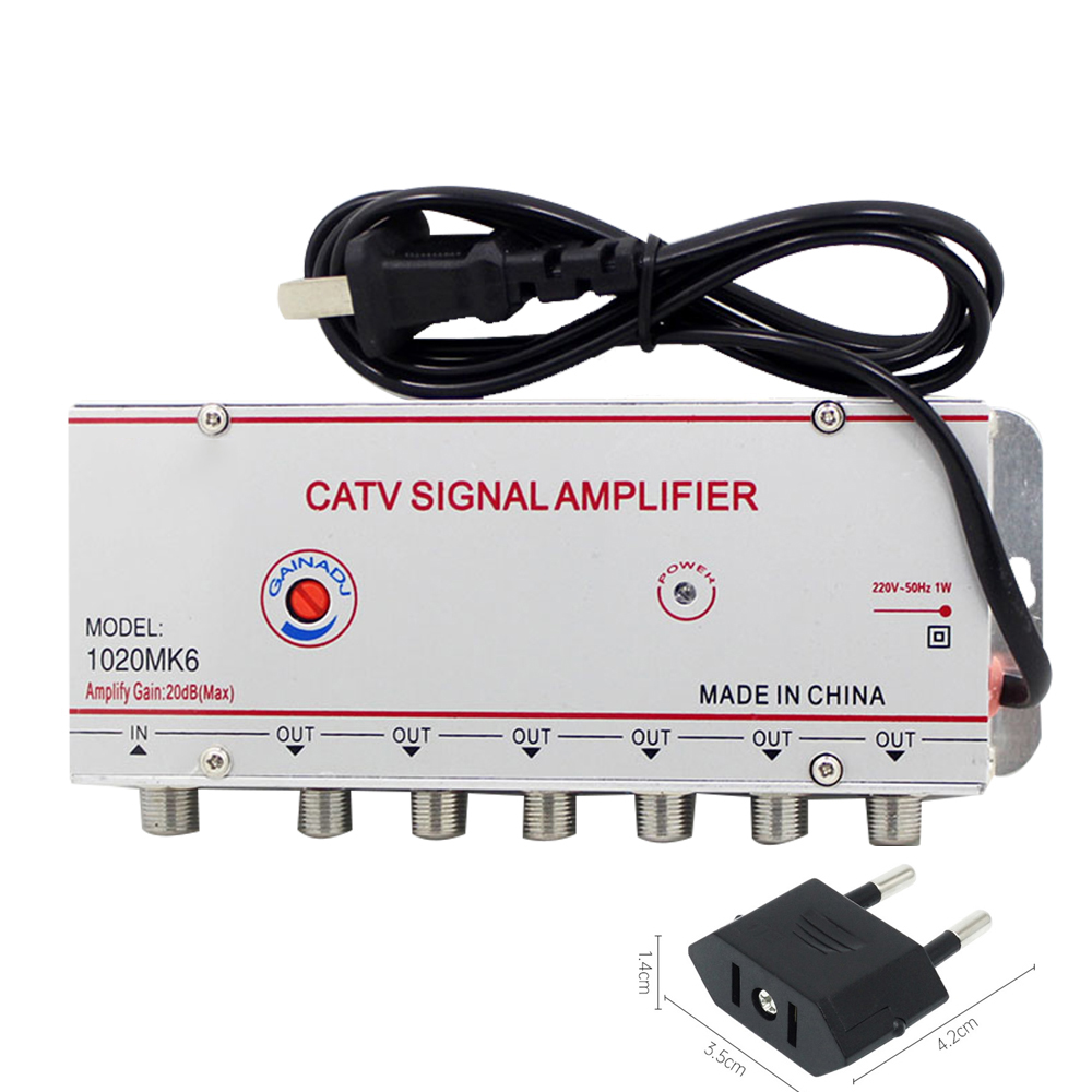AC 220 V 4 Manier CATV Kabel TV Splitter Versterker 20dB Digitale TV Antenne Signaalversterker Thuis Tv apparatuur 45 Mhz tot 860 MHz US Plug: YELLOW