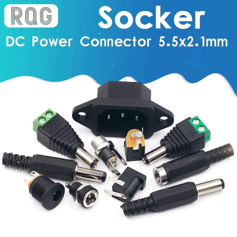 10Pcs Dc Power Connector Pin 2.1X5.5Mm Vrouw Plug Jack + Stekker Jack Socket Adapter Pcb mount Diy Adapter Connector 2.1X5.5