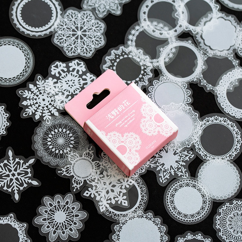 50 stuks/pak witte kanten transparante schattige kawaii decoratie stickers in een doosje voor planners, scrapbooks, briefpapier, japanse dagboekstickers