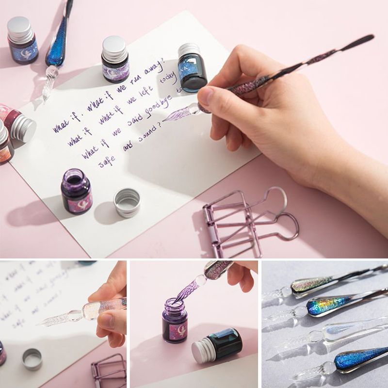13 Teile/satz Kristall sternenklar Himmel Glas Tinte Stift Glas tauchen Stift Brunnen Stift Tinten Für Schreiben Brunnen Kuli-einstellen Büro schule Liefert G