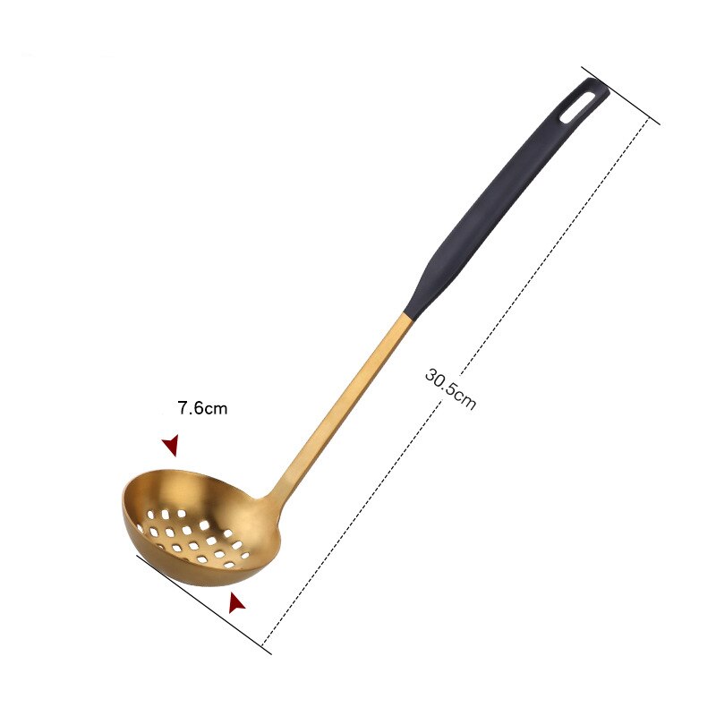 304 Stainless Steel Home Pot Soup Spoon Colander Tableware Long Handle Cooking Utensils Porridge Mixing Spoons Kitchen Ladle: 30cm Black Colander