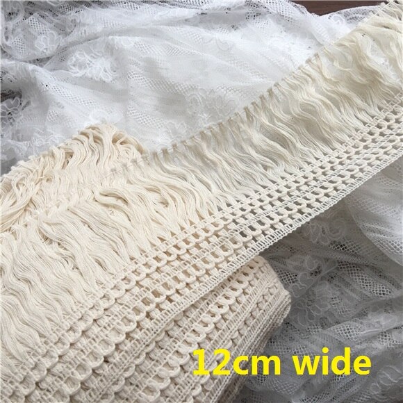 3Yards 10cm/12cm/14cm Beige Long Tassel Trim Dangling Curtain Lace Sewing Craft Material Z1224: 12cm