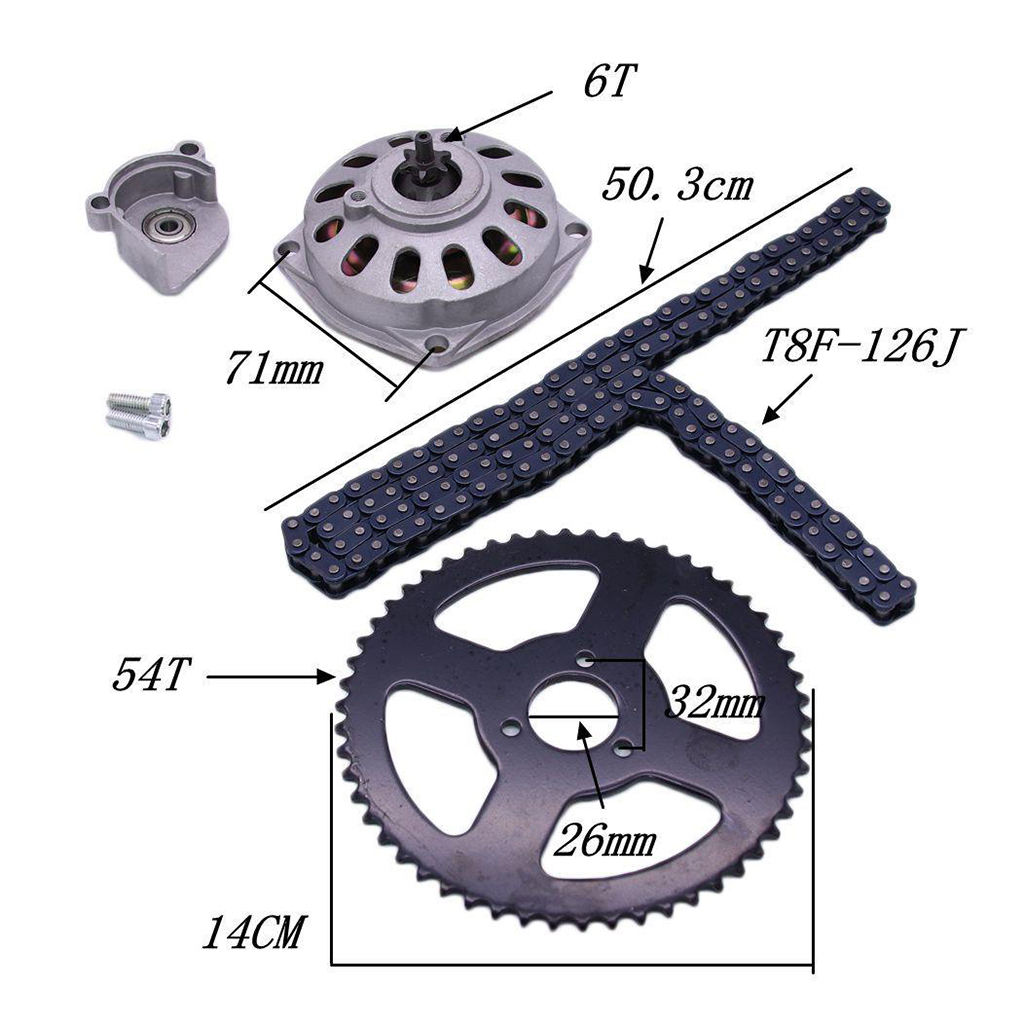 Motorcycle Sprocket Kit Drive System T8F Chain &amp; 6T &amp; 54T 26mm Rear Sprocket Kit for Mini Motorcycle 49cc Motorbike