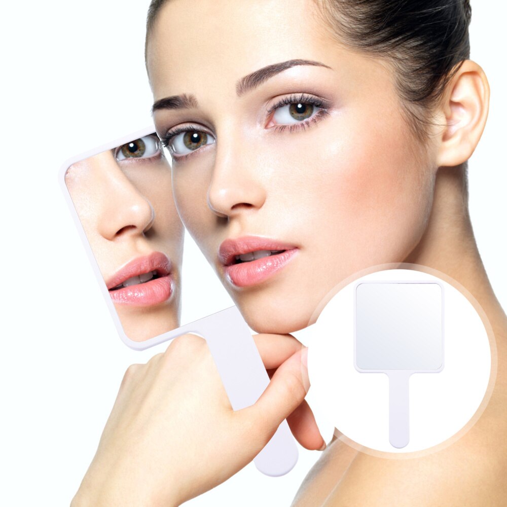 Handheld Makeup Mirror Cosmetic Mirror Portable Girls Mirror with Handle: White