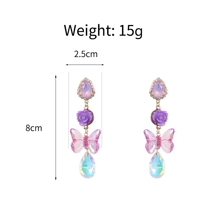 MWSONYA Korea Trendy Purple Butterfly Flowers Acrylic Pendant Earrings Crystal Water Drops Earrings for Women Earrings