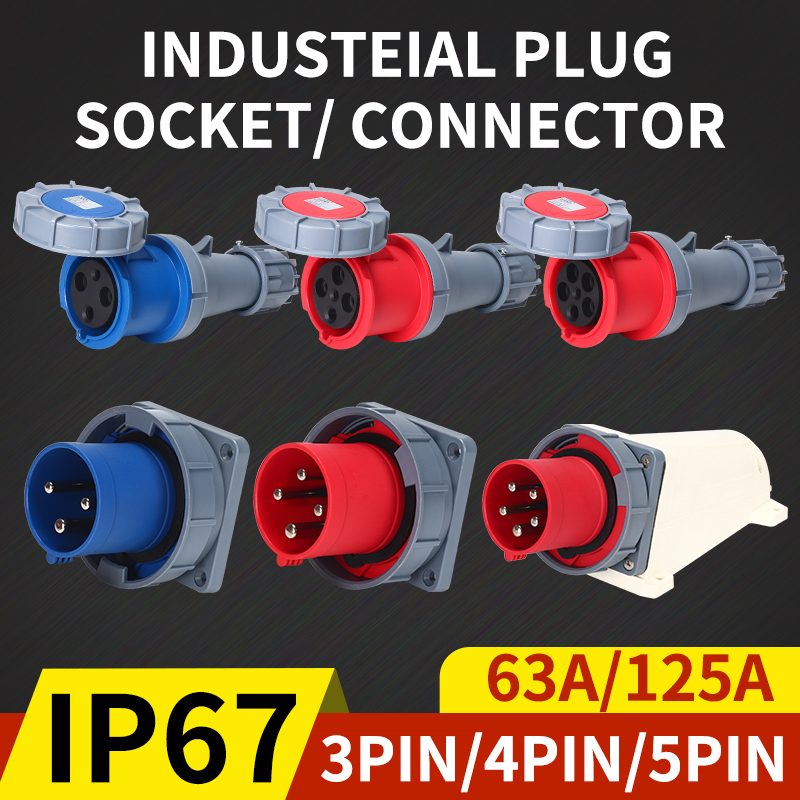Industrial Plug and Socket 3P/4P/5Pin Electrical Connector 63A 125A IP67waterproof Wall Mounted Socket MALE FEMALE 220V 380V