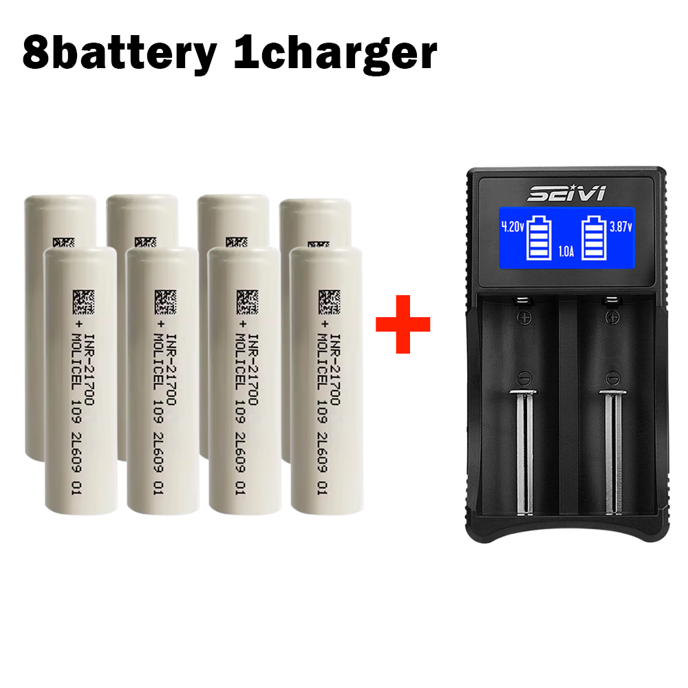 1-10 pcs inr 21700 battery 21700-50e 3,7 v 5000 mah super large capacity lithium-ion battery 5000 mah rechargeable batteries + charger: Ivory
