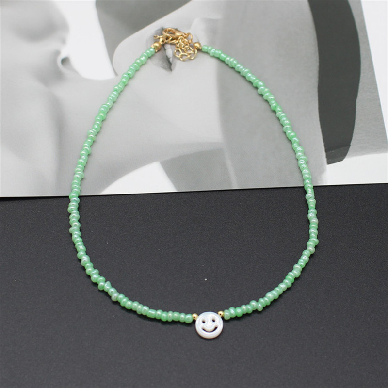 Natural Freshwater Shell Round White Smiley Rainbow Beaded Choker Necklace For Women Chain Jewelry Accessories: 13
