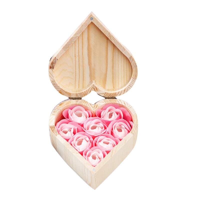 Hjerteformet trækasse sæbe blomst smykkeskrin håndlavet udødelig blomst til valentinsdag: Lyserød ingen bjørn