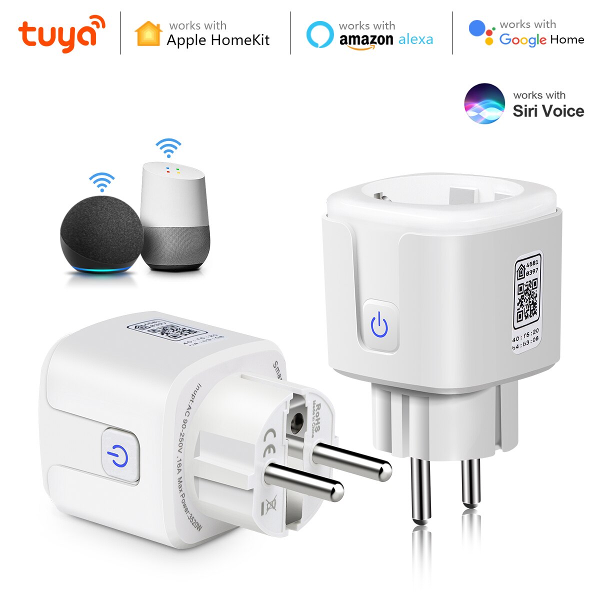 Commutateur de prise Wifi Apple Homekit/Tuya Smart Life, Standard ue, fonctionne avec Alexa Google Home