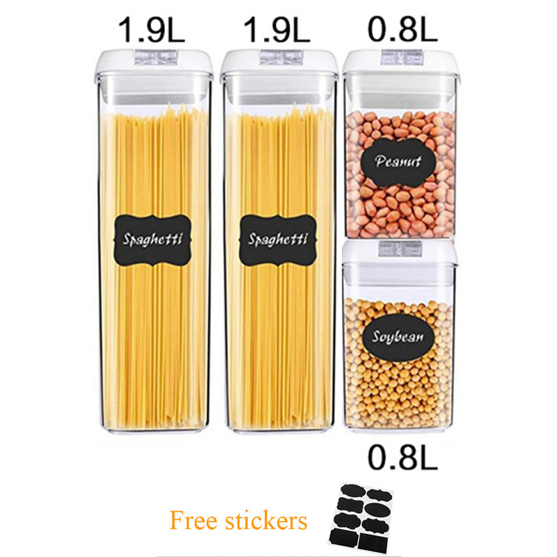 Plastic Food Storage Box Kitchen Refrigerator Containers Transparent Sealed Cans Lid Fresh-keeping Tanks Storage Containers: 4pcs1