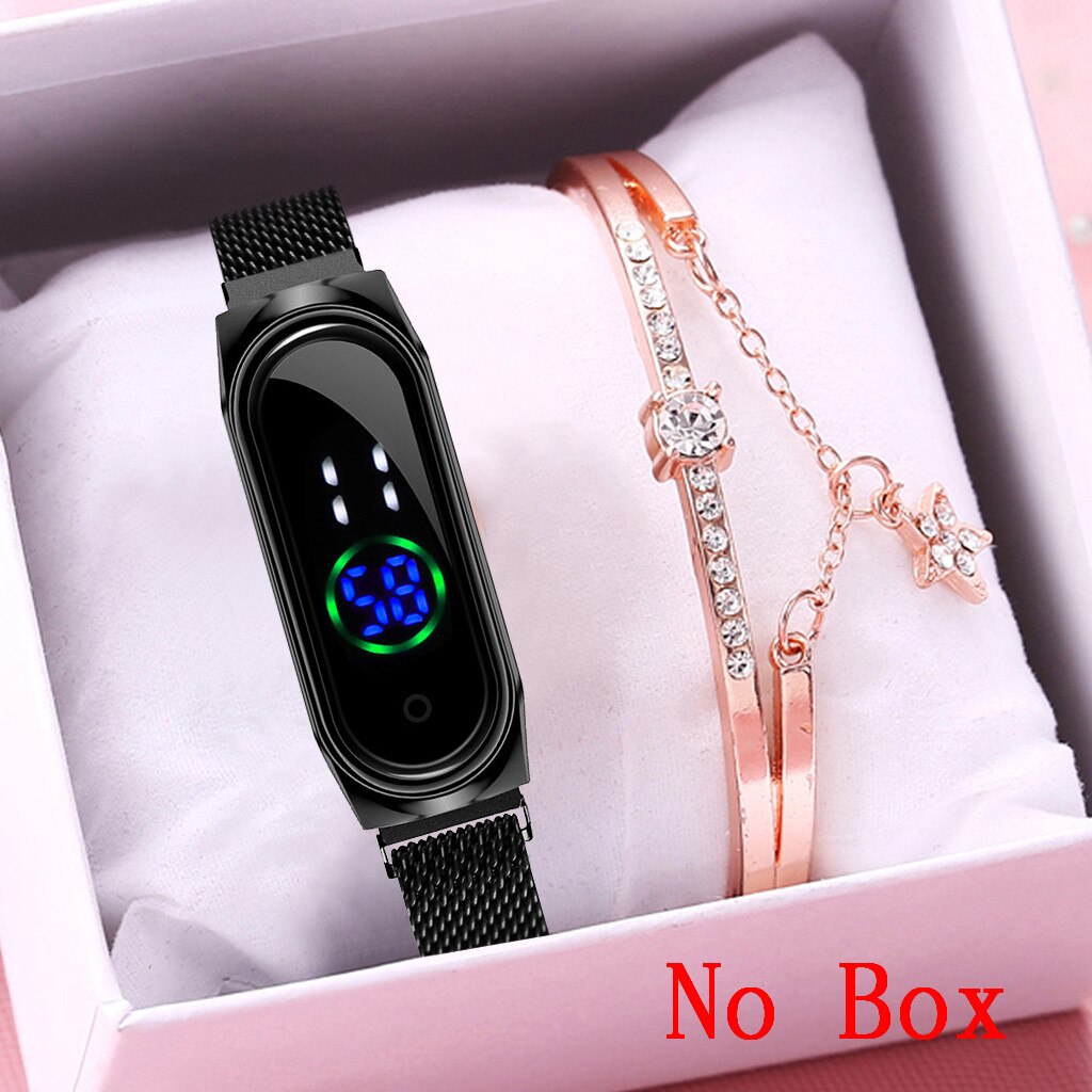 Women Rectangle Touch Screen LED Watches Magnetic Mesh Belt Electronic Clock Digital Wristwatches Bracelet Set Relogio Feminino: black bracelet