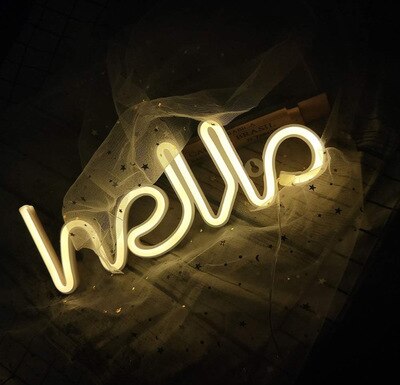 hello Neon Light LED Wall Lights Store Greeting Signs Home Decor Night Lamp Party Wedding Window Shop Battery & USB Powered: YELLOW