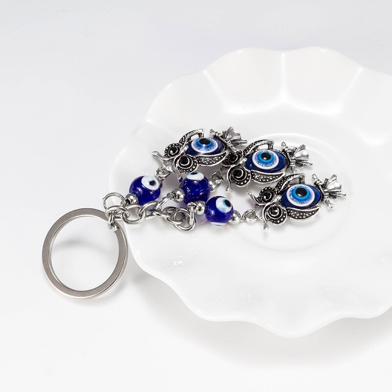 Porte-clés porte-bonheur turc grec pour hommes et femmes, bijoux EY5330 en verre, Animal, hibou plante, mauvais œil,