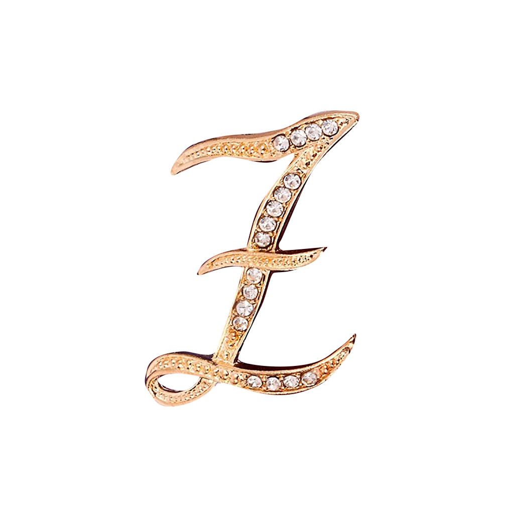 1PC Crystal 26 English Letters Brooch Metal Vintage Women Pin Couple Memorial Jewelry Love Party Garment Accessories #1029: Z