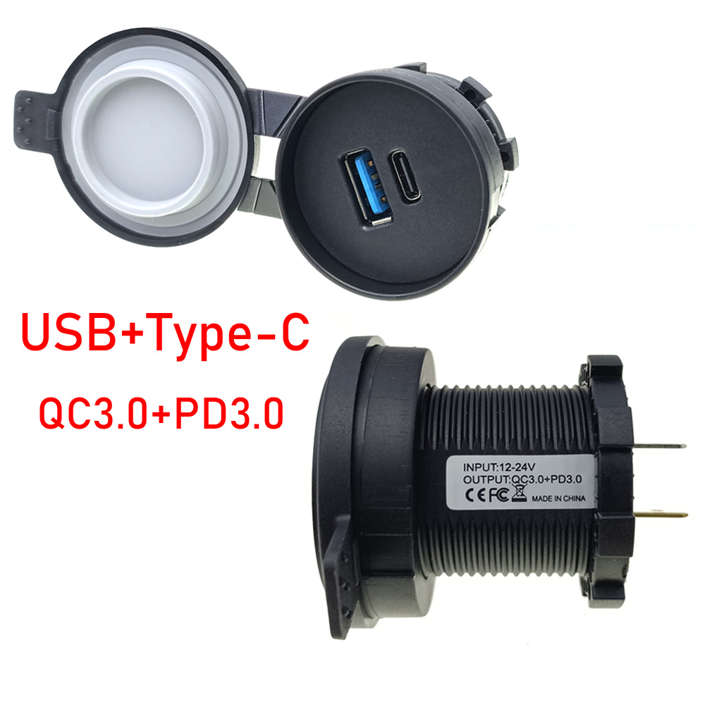 12-24v biluttag med dubbla typ-c-uttag,  pd3.0 qc3.0 usb-snabbladdningskontakt för telefon, vattentät adapter för bilar och båtar