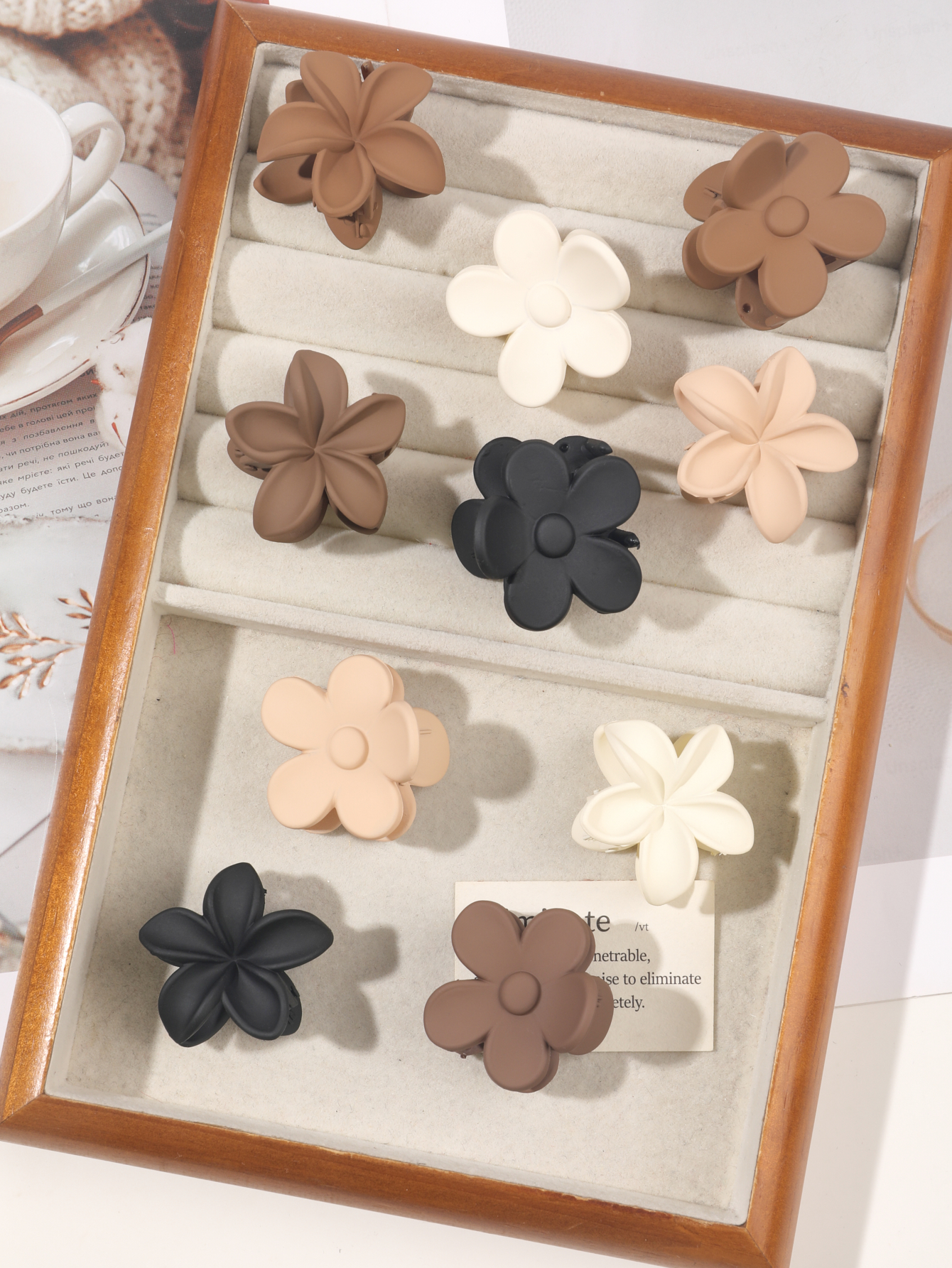 5 Stück kleine Blumen-Haarklammern für Frauen und Mädchen, matte rechteckige Kieferklammern, Halbkreis-Haarspangen für dünnes Haar: Blau
