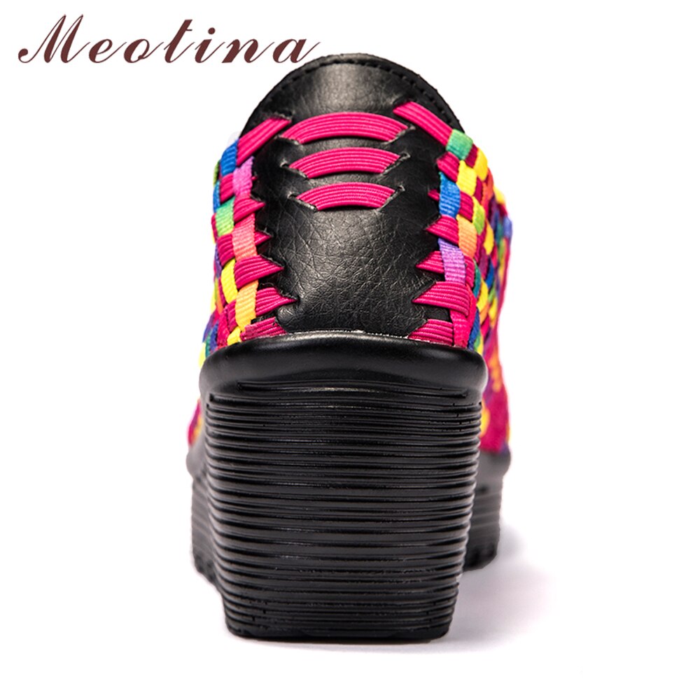 Sandalias de plataforma de Meotina para mujer zapatos tejidos de verano Mary Janes pescador zapatos casuales de cuña de Punta abierta otoño calzado rojo 40