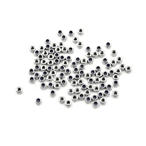 100 stk rustfritt stål sølvfarget nylock nyloninnsats sekskantlåsemuttere  m3 x 0.5mm