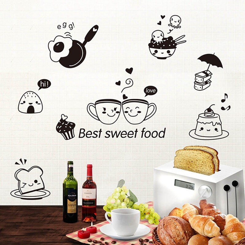 Kitchen Stickers On The Wall Of Coffee Sweet Food Diy Wall Art Books Sticker Decorating The Oven Dining Room Wallpaper